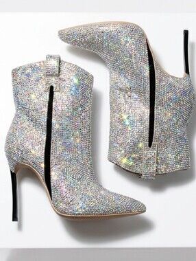 Casadei Strauss Rhinestone Cowboy Ankle Blade Boots Size 37